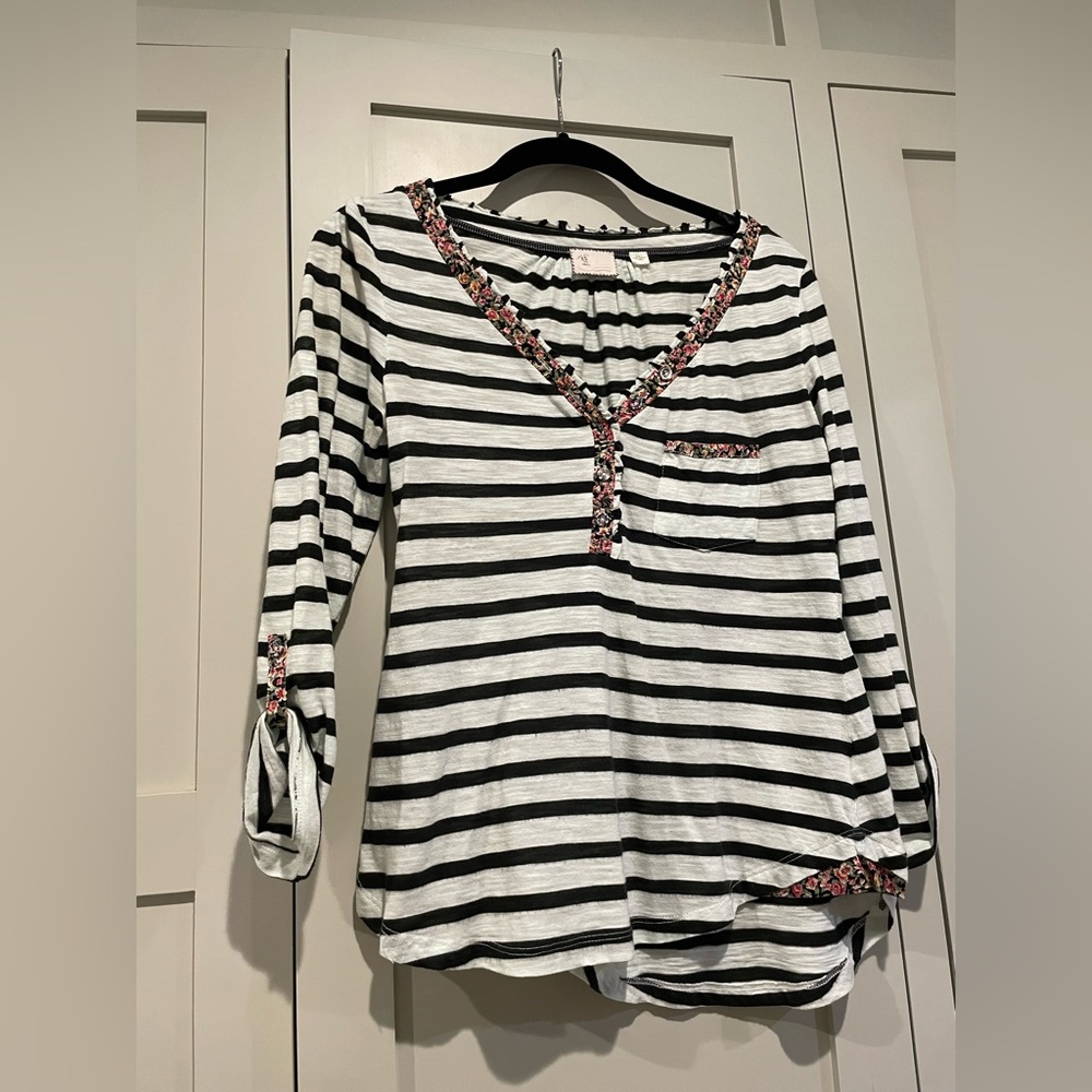 Anthropologie Postmark Floral Stripe Cotton Top Small